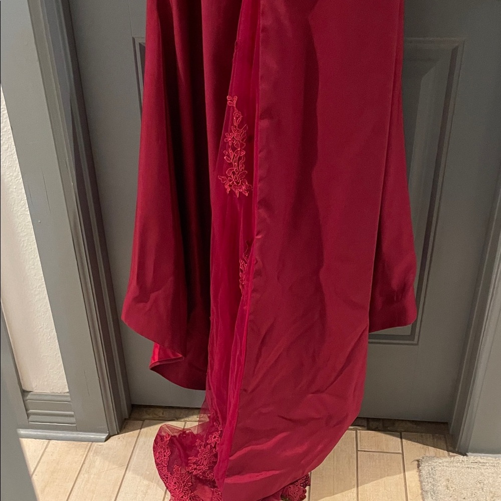 Elegant Red Lace Evening Gown - Picture 9 of 13